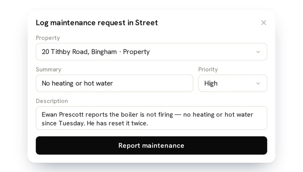 A maintenance request pre-filled from the message, before it is sent