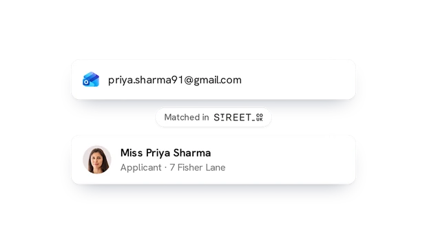 An email address matched to its Street record